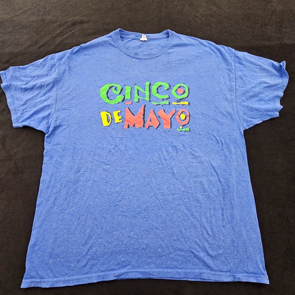 Cinco de Mayo Blue Short Sleeve Cotton Blend T-Shirt Men's 2XL